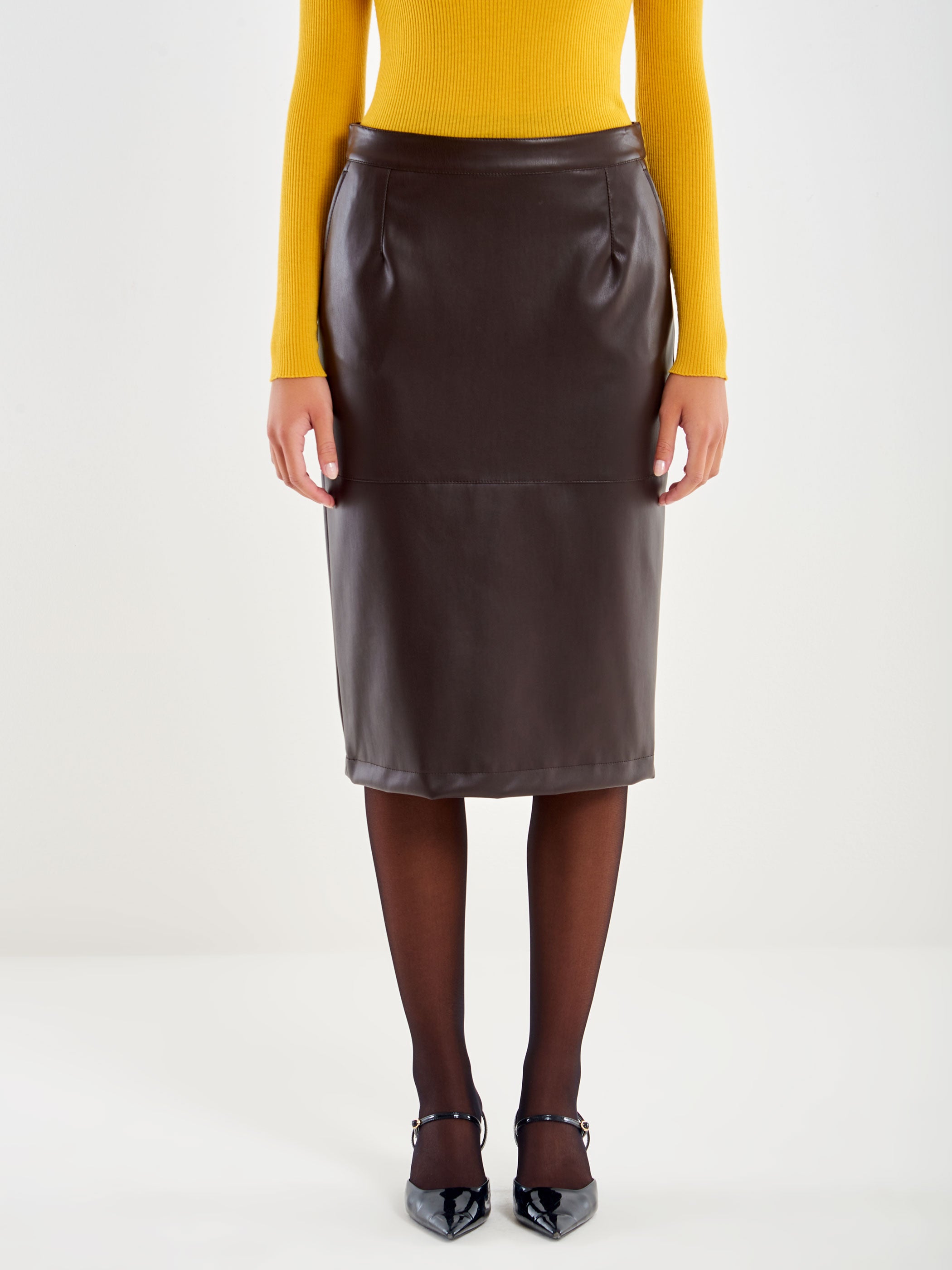 Faux Leather Midi Skirt