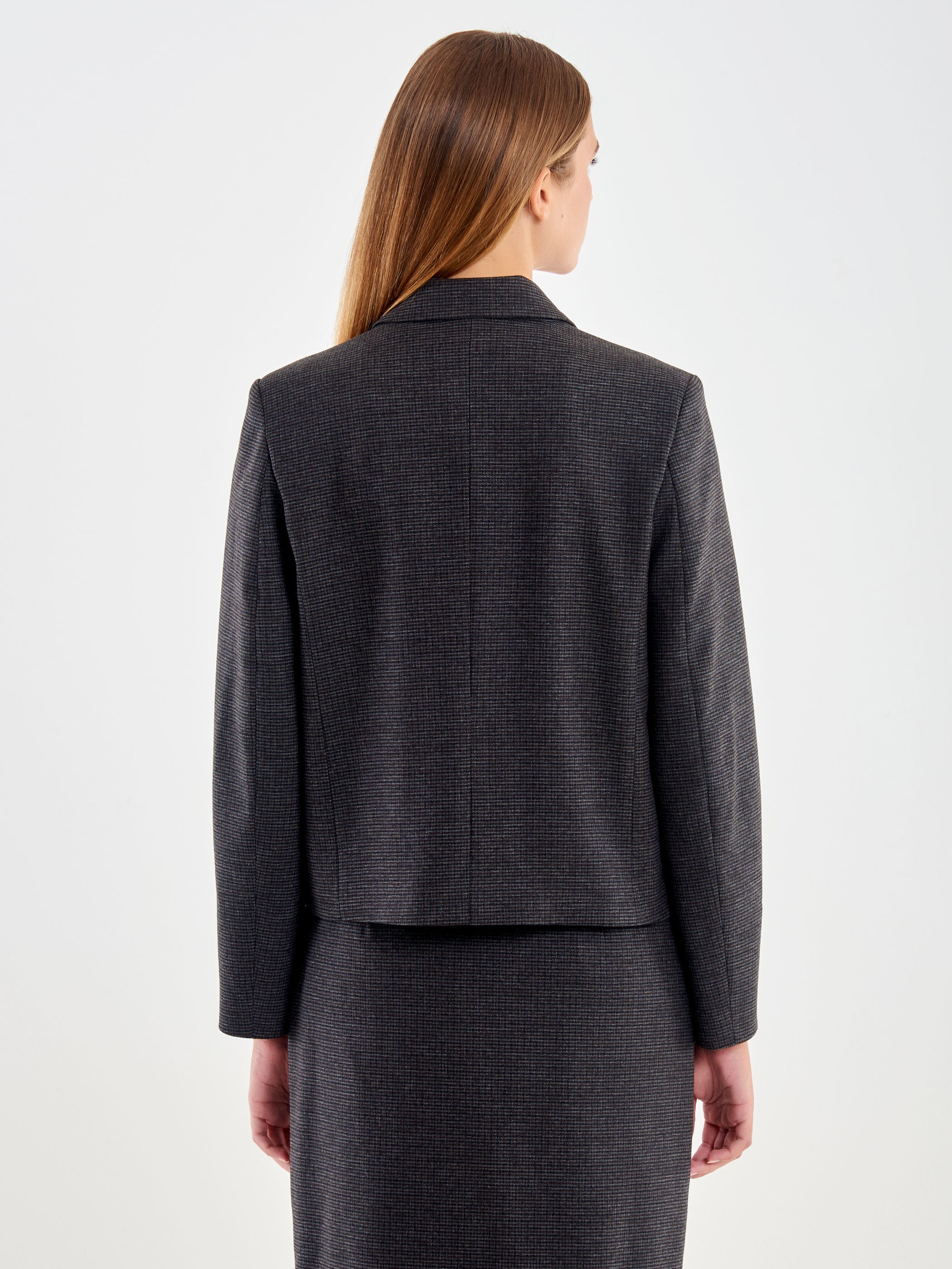 Double-Breasted Cropped Jacket with Brooch